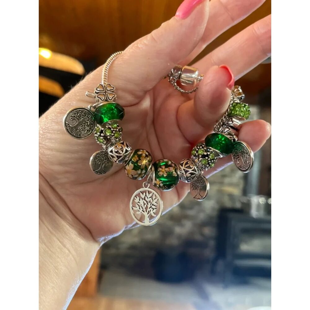 Green Tree of Life Charm Beads Bracelets